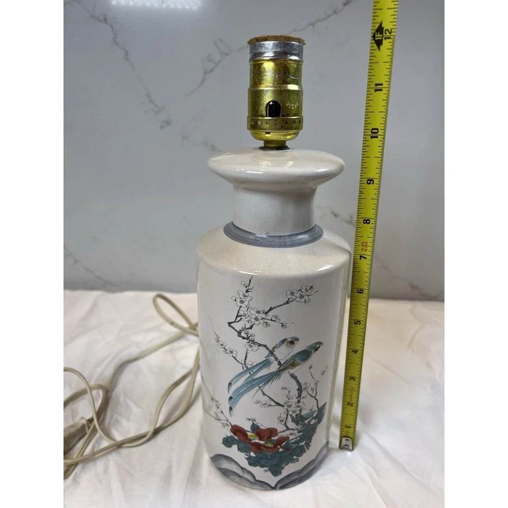 Chinese Hand Painted Ceramic Table Lamp Birds Floral 12